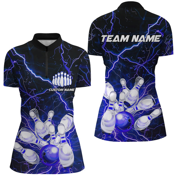 Blue Thunder Lightning Custom Strike Ladies Bowling Team Shirts, Ladies Bowling Jerseys IPHW6176
