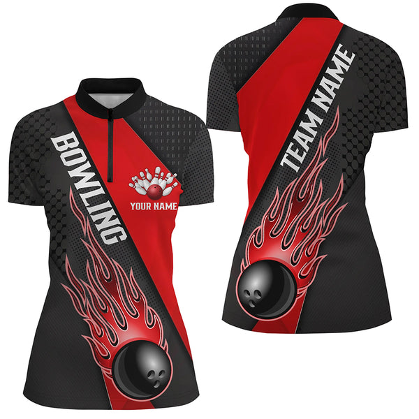 Red Flame Bowling Ball Custom Bowling Shirts For Women, Bowling Team Jerseys IPHW6183