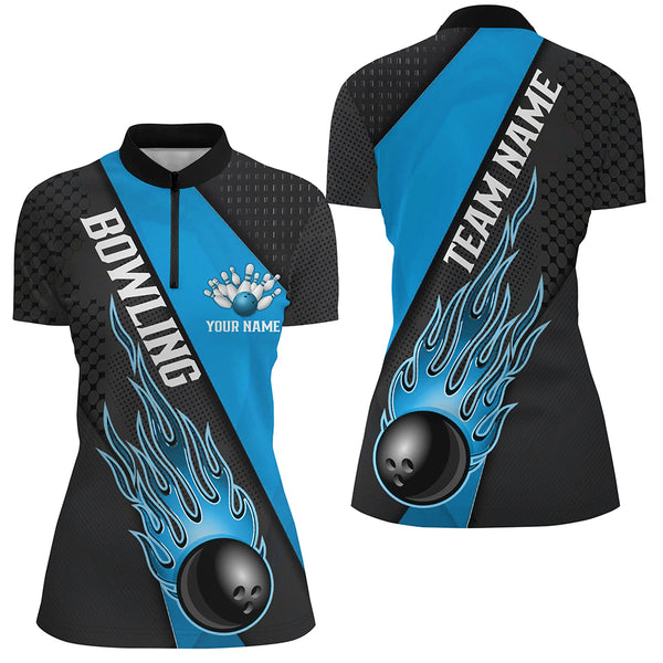 Blue Flame Bowling Ball Custom Bowling Shirts For Women, Bowling Team Jerseys IPHW6184