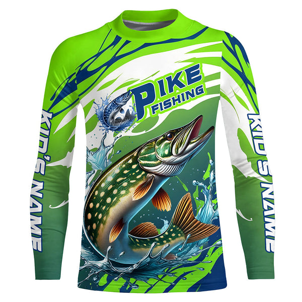 Custom Pike Fishing Jersey, Pike Long Sleeve Uv Protection Fishing Shirts | Green IPHW6870