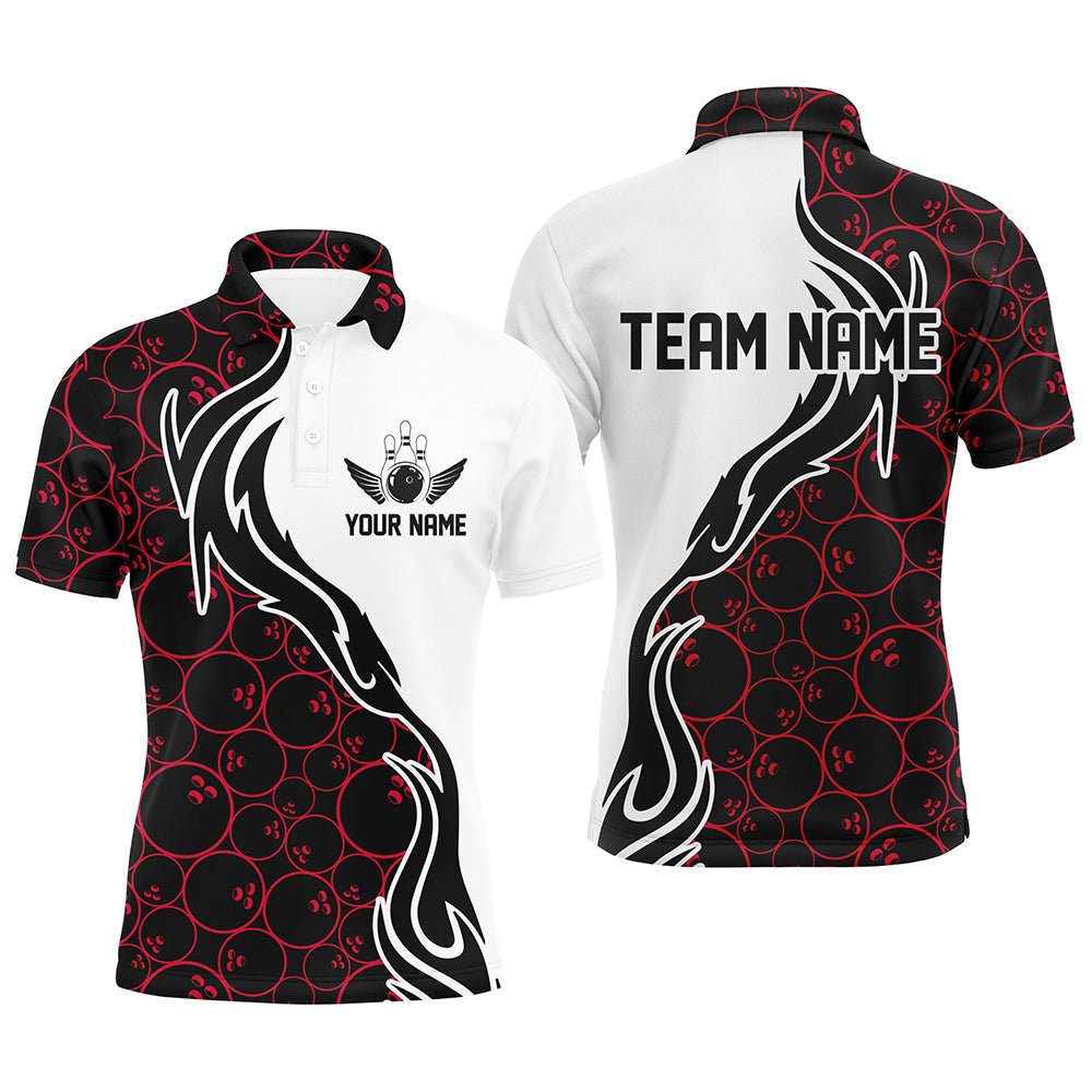 Red Bowling Pattern Custom Men Bowling Polo Shirts Flame Bowling Team Jerseys Tournament IPHW5311