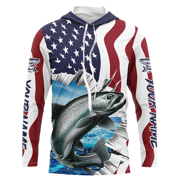 Custom American Flag Chinook Salmon Fishing Long Sleeve Shirts, Patriotic Salmon Fishing Jerseys IPHW6529
