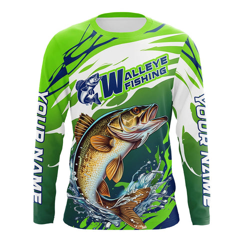 Personalized Walleye Fishing Jerseys, Walleye Fishing Long Sleeve Tournament Fishing Shirts IPHW7026