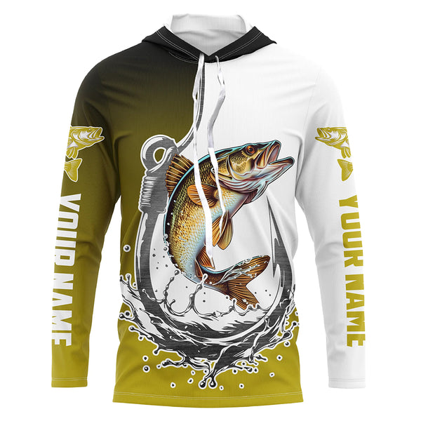Custom Walleye Long Sleeve Fishing Shirts, Fish Hook Shirt Design Walleye Fishing Jerseys IPHW6223