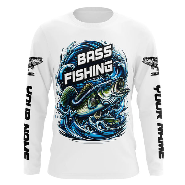 Custom Largremouth Bass Long Sleeve Tournament Fishing Shirts, Uv Protection Bass Fishing Shirt IPHW5937