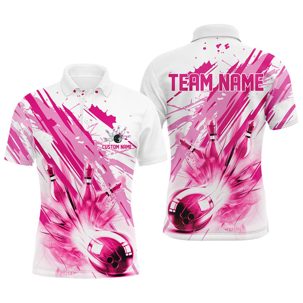 Pink Bowling Strike Custom Bowling Polo/ Quarter Zip Team Shirts, Men And Women Bowling Outfit IPHW6261