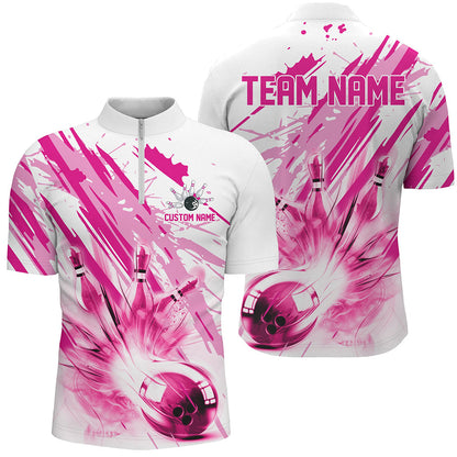 Pink Bowling Strike Custom Bowling Polo/ Quarter Zip Team Shirts, Men And Women Bowling Outfit IPHW6261