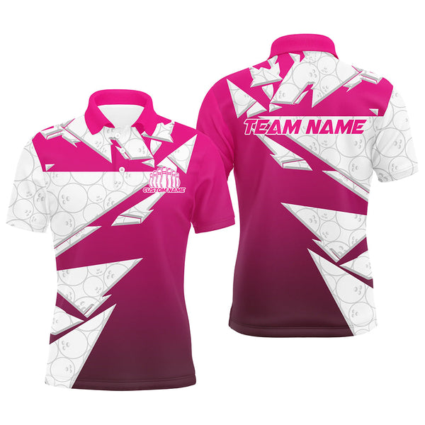 Custom Pink Bowling Team Shirts For Men And Women, Bowling Ball Pattern Bowlers Outfits IPHW6270