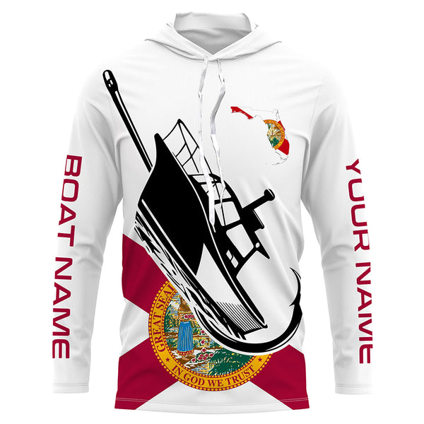Custom Deep Sea Fishing Shirts With Boat Name, Florida Flag Saltwater Fishing Shirts IPHW4904