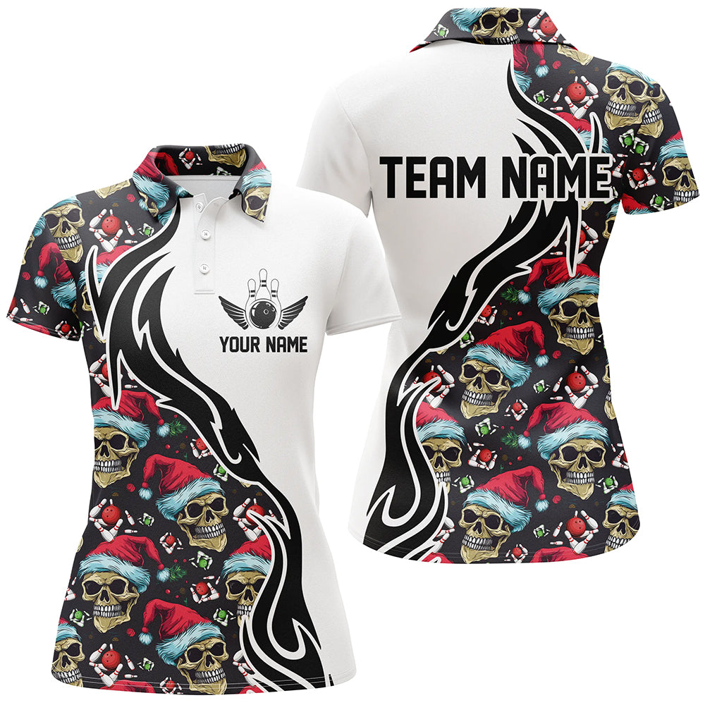 Custom Christmas Women Bowling Polo Shirts Skull Team Bowling Jerseys Gifts For Bowlers IPHW5377