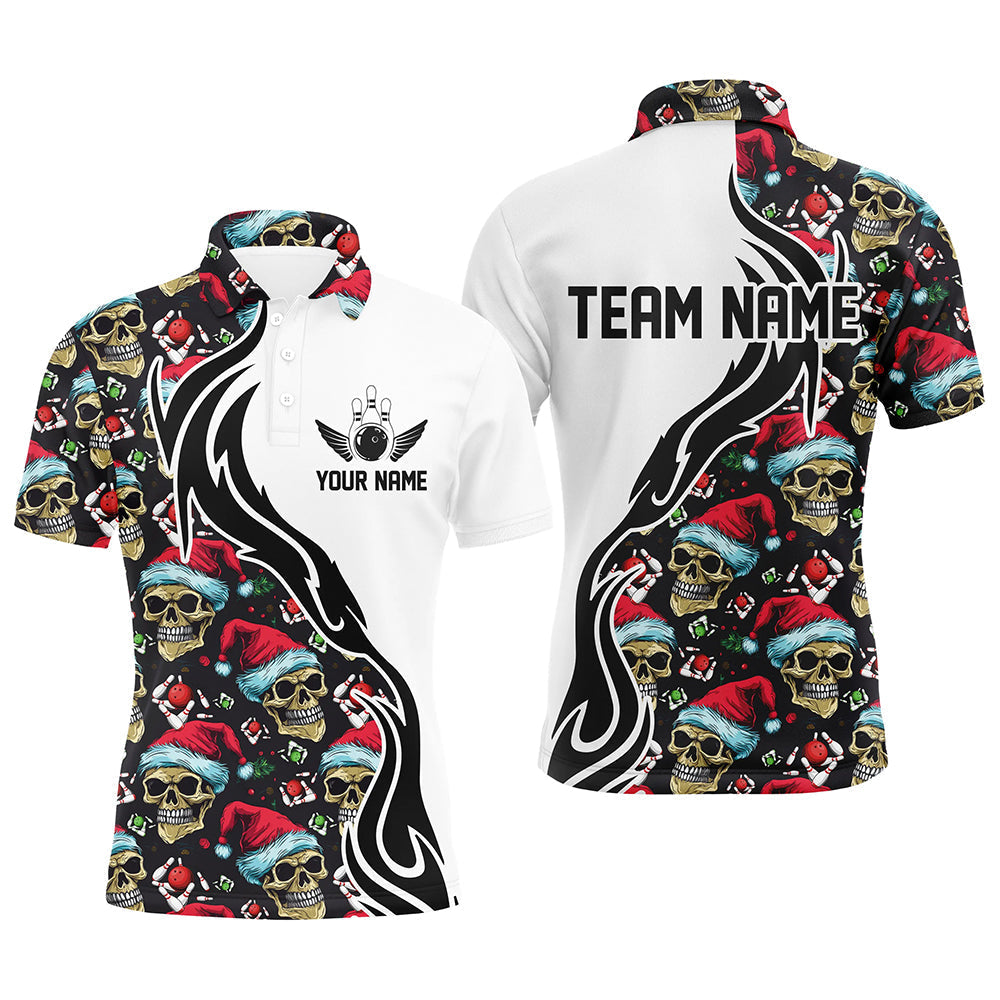 Custom Christmas Men Bowling Polo Shirts Skull Team Bowling Jerseys Christmas Gifts For Bowlers IPHW5377