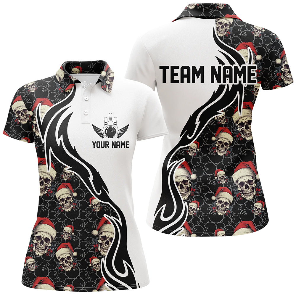 Custom Christmas Women Bowling Polo Shirts Skull Team Bowling Jerseys Gifts For Bowlers IPHW5378