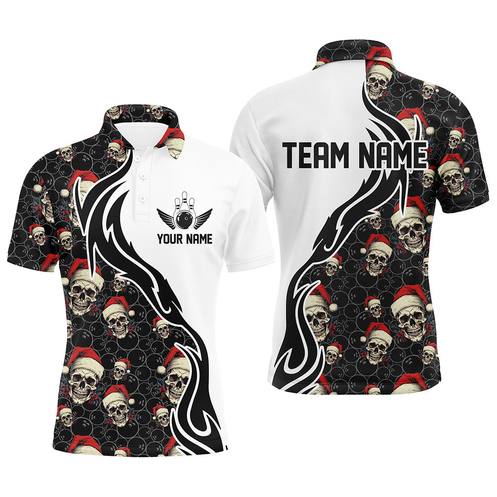 Custom Christmas Men Bowling Polo Shirts Skull Team Bowling Jerseys Christmas Gifts For Bowlers IPHW5378