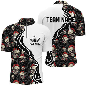 Custom Christmas Men Bowling Quarter Zip Shirts Skull Team Bowling Jerseys Bowler Christmas Gifts IPHW5378