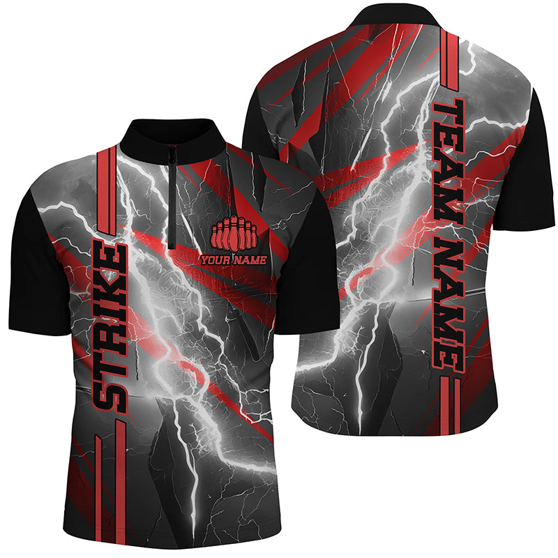 Custom Unisex Red Strike Bowling Polo / Quarter-Zip Shirts, Thunder Lightning Bowling Team Jersey IPHW6017