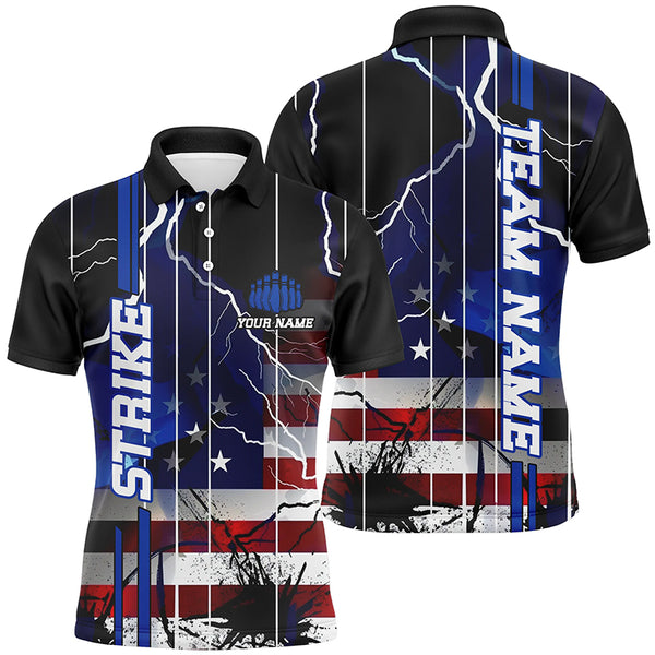 Custom American Flag Lightning Strike Bowling Shirts For Team, Patriotic Unisex Bowling Jerseys IPHW6018