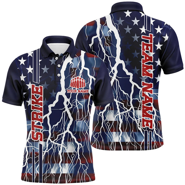 Custom American Flag Thunder Lightning Strike Bowling Team Shirts, Patriotic Unisex Bowling Jersey IPHW6021
