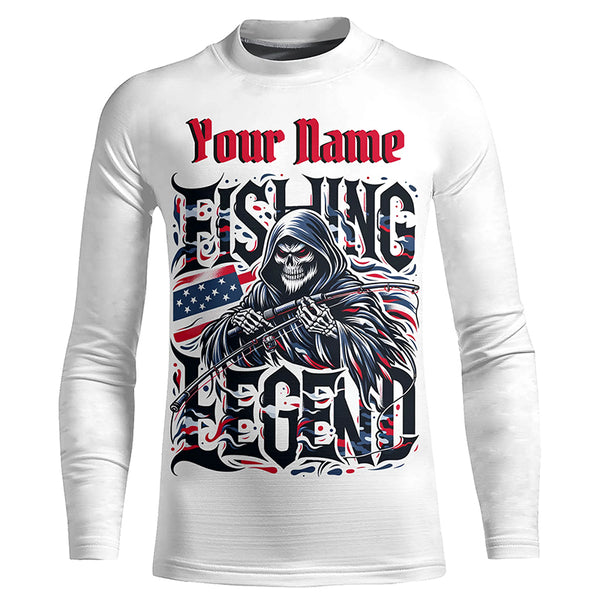 Personalized Fishing Legend Long Sleeve Fishing Shirts, American Flag Patriotic Fishing Gifts IPHW5541