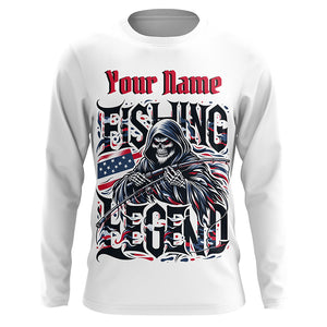 Personalized Fishing Legend Long Sleeve Fishing Shirts, American Flag Patriotic Fishing Gifts IPHW5541