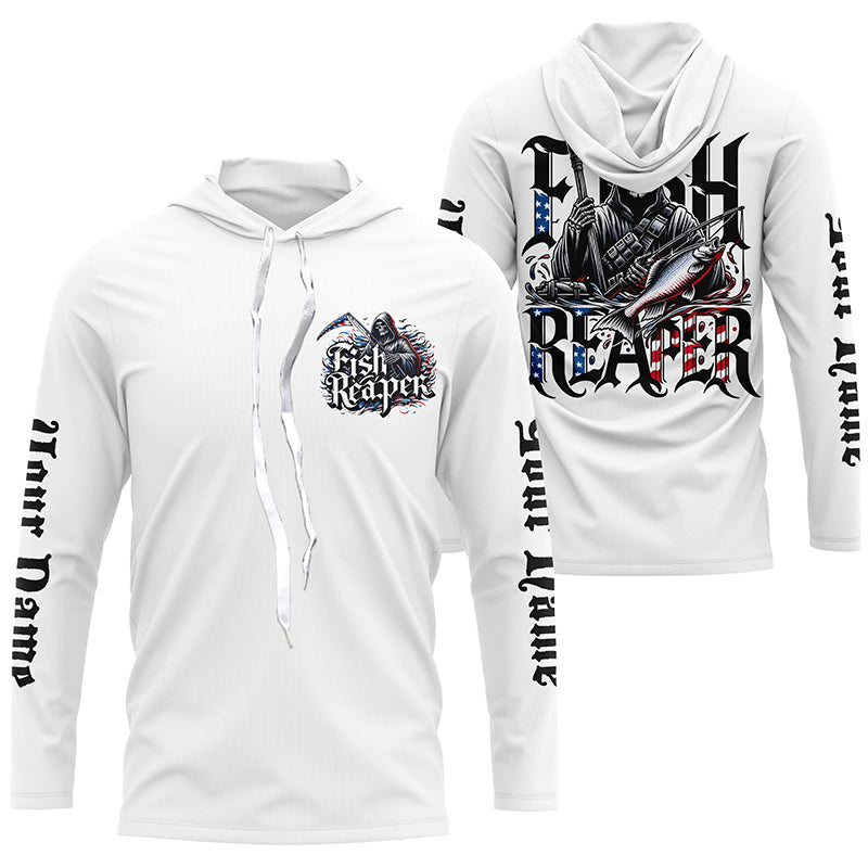 Personalized Fish Reaper Long Sleeve Fishing Shirts, American Flag Patriotic Fishing Gifts IPHW5542