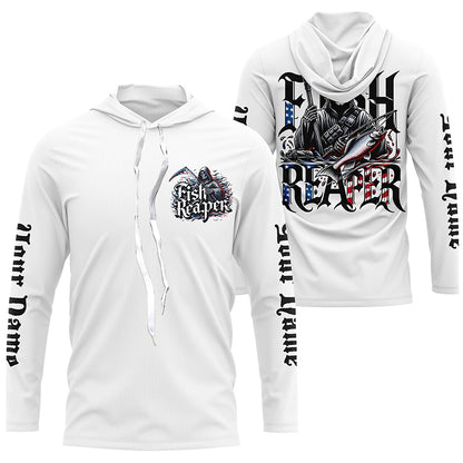 Personalized Fish Reaper Long Sleeve Fishing Shirts, American Flag Patriotic Fishing Gifts IPHW5542