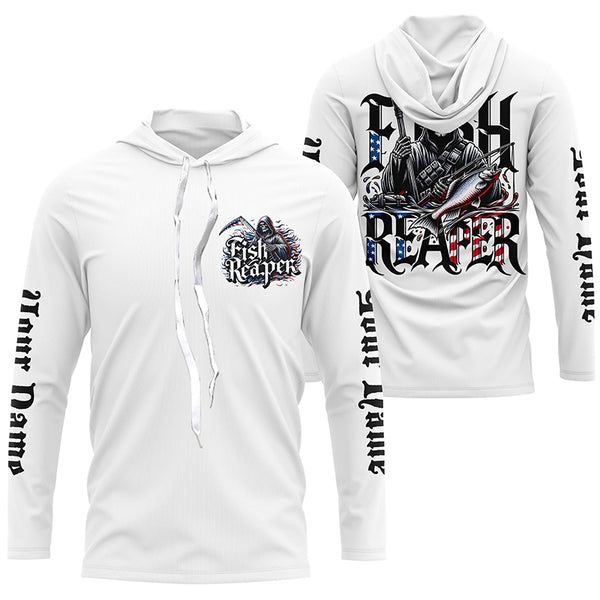 Personalized Fish Reaper Long Sleeve Fishing Shirts, American Flag Patriotic Fishing Gifts IPHW5542