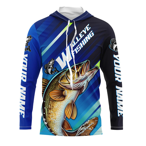 Personalized Walleye Fishing Jerseys, Custom Name Walleye Long Sleeve Tournament Fishing Shirts IPHW5877