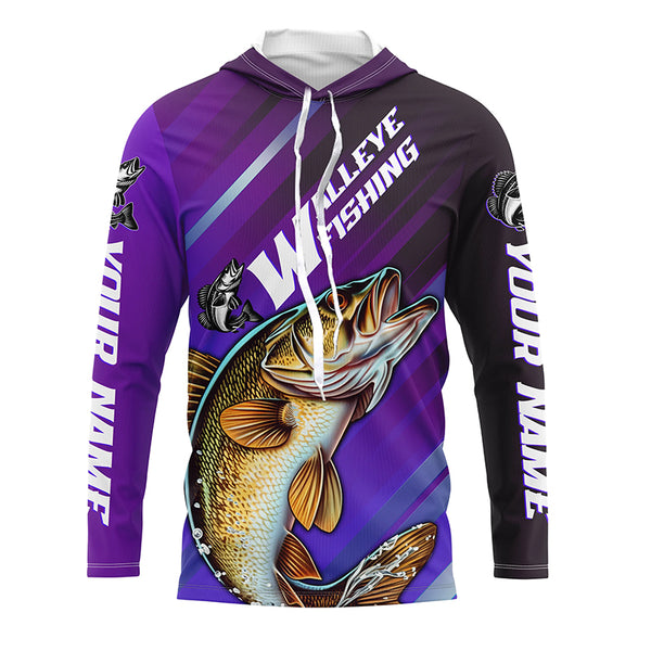 Personalized Walleye Fishing Jerseys, Custom Name Walleye Long Sleeve Tournament Fishing Shirts IPHW5877