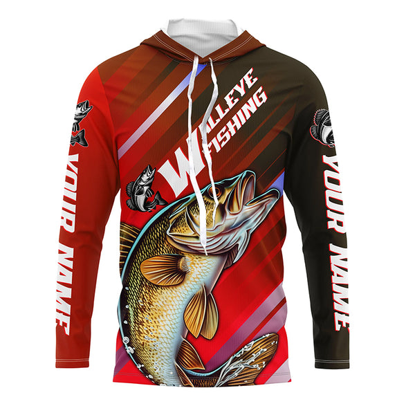 Personalized Walleye Fishing Jerseys, Custom Name Walleye Long Sleeve Tournament Fishing Shirts IPHW5877