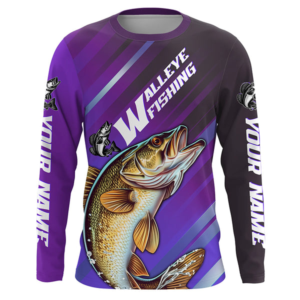 Personalized Walleye Fishing Jerseys, Custom Name Walleye Long Sleeve Tournament Fishing Shirts IPHW5877