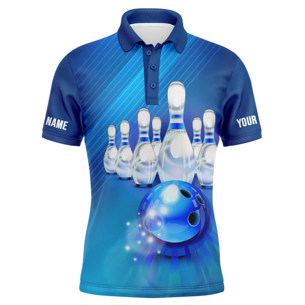Custom Blue Bowling Shirts For Men, Team Bowling Jerseys Polo Shirts IPHW4176
