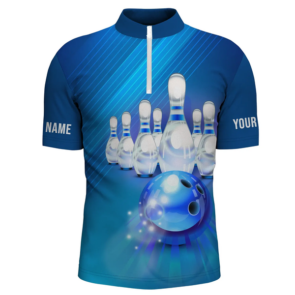 Custom Blue Bowling Shirts For Men, Team Bowling Jerseys Polo Shirts IPHW4176