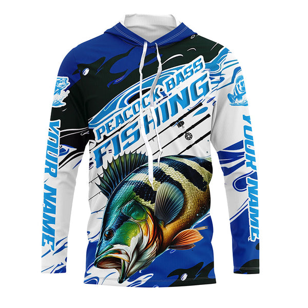 Custom Peacock Bass Fishing Blue Camo Long Sleeve Shirts, Peacock Bass Fishing Jerseys IPHW6328