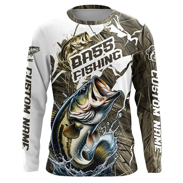 Bass Fishing Camo Custom Long Sleeve Fishing Shirts, Personalized Bass –  Myfihu