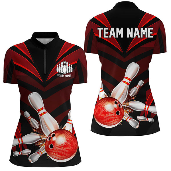 Red Bowling Jersey Strike Bowling Team Shirts, Custom Bowling Uniforms For Women And Women IPHW7105