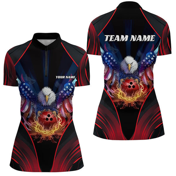 Custom Eagle Bowling Shirt Patriotic Polo Bowling Jersey For Women US Bowling | Red IPHW7108