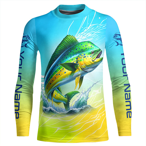 Personalized Mahi Mahi Fishing Long Sleeve Performance Shirts, Mahimahi Fishing Saltwater Jerseys IPHW6376