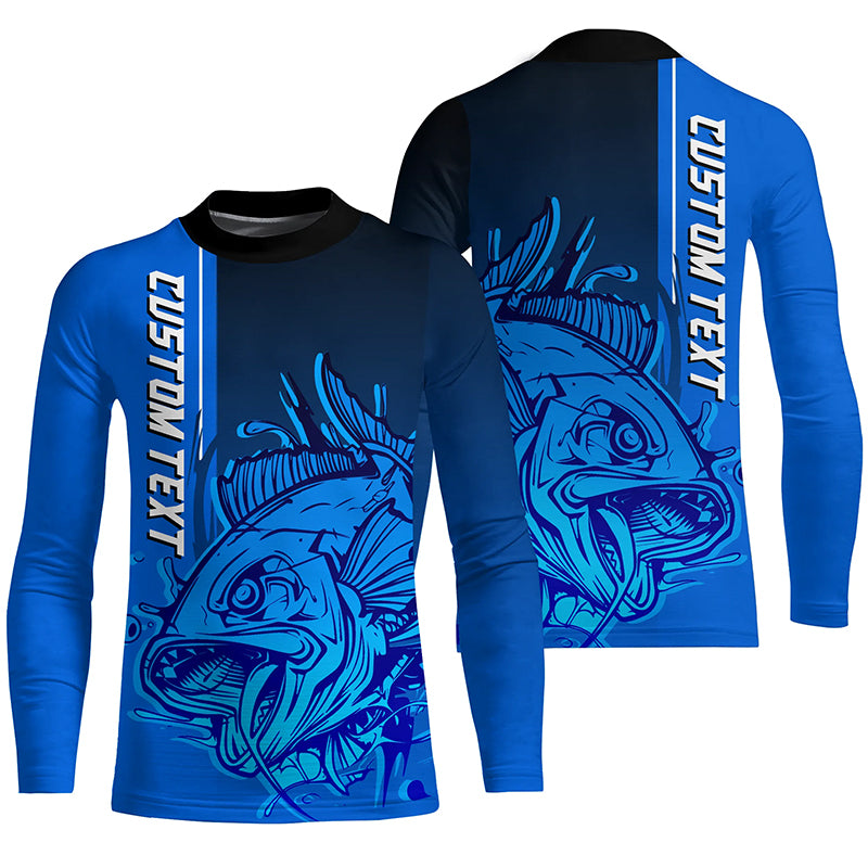 Personalized Skull Fishing Performance Long Sleeve Shirts, Skull Fishing Jerseys | Blue IPHW6379