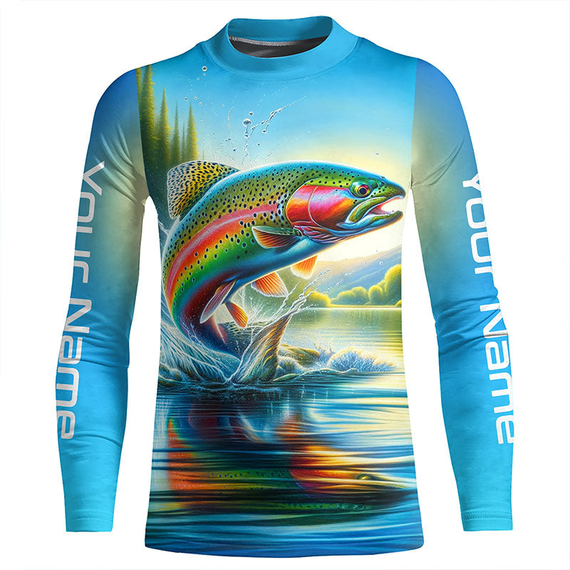 Fly Fishing Rainbow Trout Custom Long Sleeve Fishing Shirts, Trout Fishing Jerseys IPHW5583, Kid Long Sleeves UPF / S