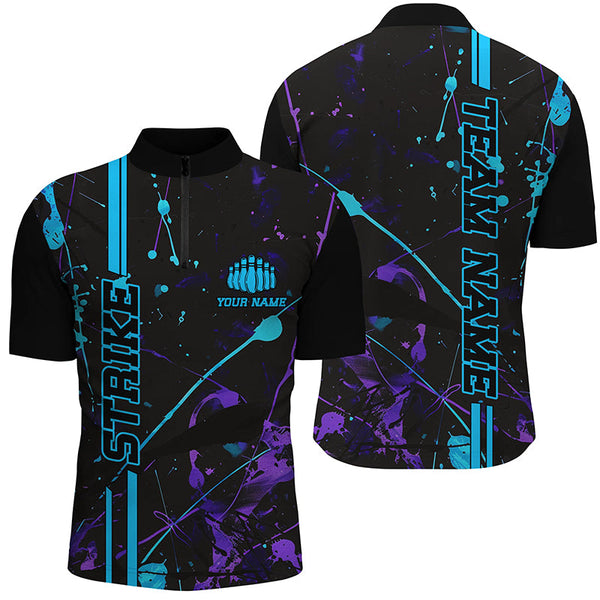 Custom Blue And Purple Strike Bowling Team Shirts, Camo Bowling League Unisex Jerseys IPHW6427