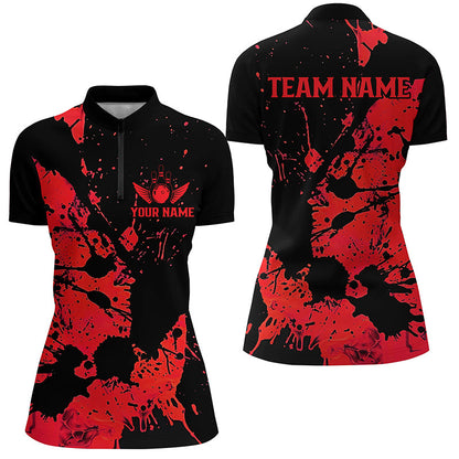 Custom Name Black And Red Bowling Team Shirts For Women, Bowling League Jerseys IPHW6434
