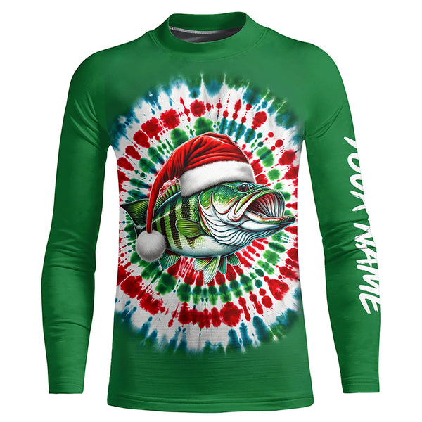 Custom Christmas Bass Fishing Tie Dye Long Sleeve Fishing Shirts, Christmas Bass Fishing Gifts IPHW5588