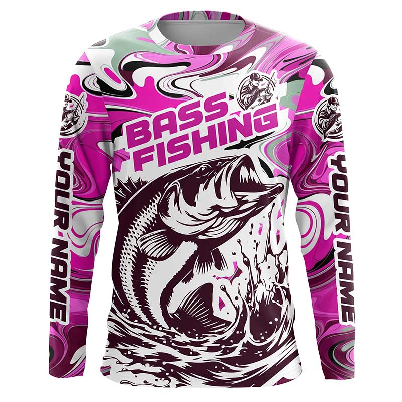 Personalized Bass Fishing Tournament Long Sleeve Fishing Shirts, Multi-Color Bass Fishing Jerseys IPHW5787 Pink