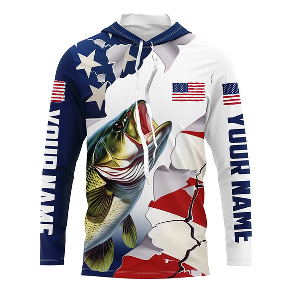 Personalized American Flag Bass Fishing Long Sleeve Shirts, Patriotic Bass Fishing Jerseys IPHW6106