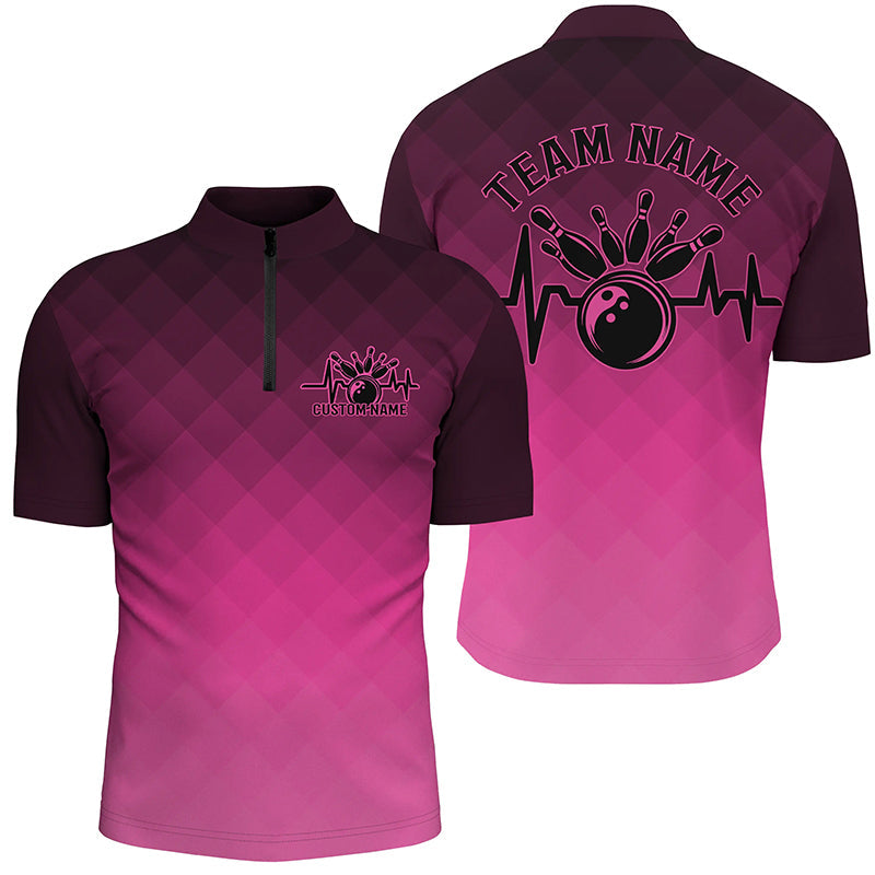Bowling Heartbeat Pulse Line Pink Argyle Custom Bowling Team Shirts For Men And Women IPHW6444