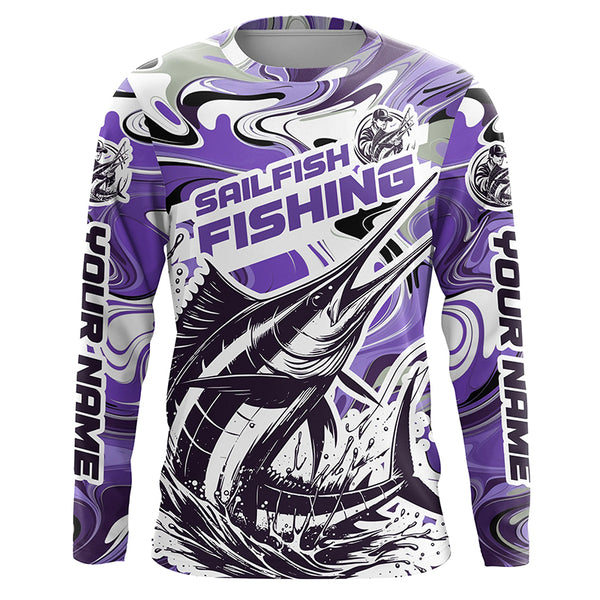 Personalized Sailfish Saltwater Fishing Long Sleeve Fishing Shirts, Multi-Color Sailfish Fishing Jerseys IPHW5889