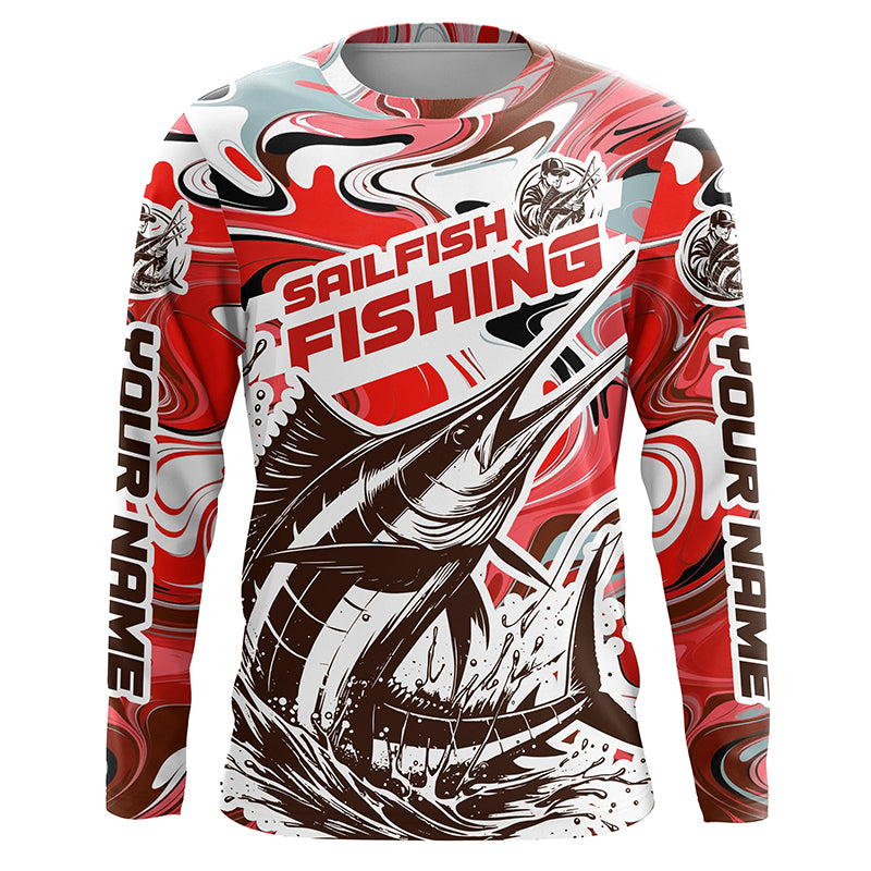 Fair Game Sailfish Fishing Long Sleeve Shirt, Swordfish Saltwater Fish,  Fishing Graphic Tee-Ash-Small 