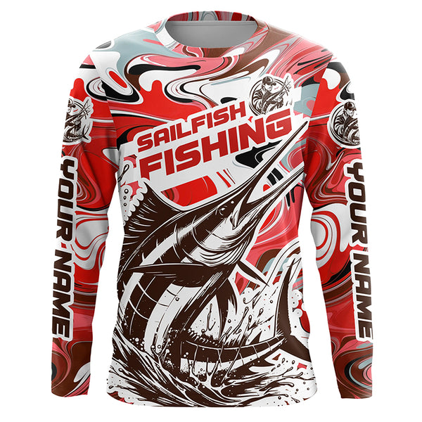 Personalized Sailfish Saltwater Fishing Long Sleeve Fishing Shirts, Multi-Color Sailfish Fishing Jerseys IPHW5889