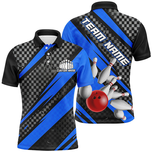 Splatter Pins Custom Bowling Team Shirts For Men And Women, Bowling Tournament Shirt | Blue IPHW6472