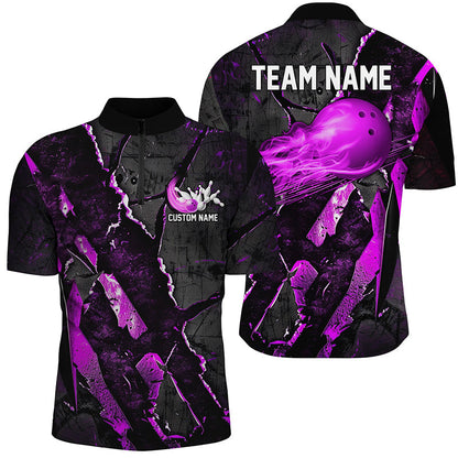 Purple Flame Bowling Ball Customize Bowling Team Shirts, Bowling Tournament Outfits IPHW6481